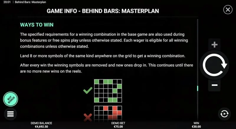 Behind Bars Masterplan – yhteenveto voittolinjoista ja -yhdistelmistä